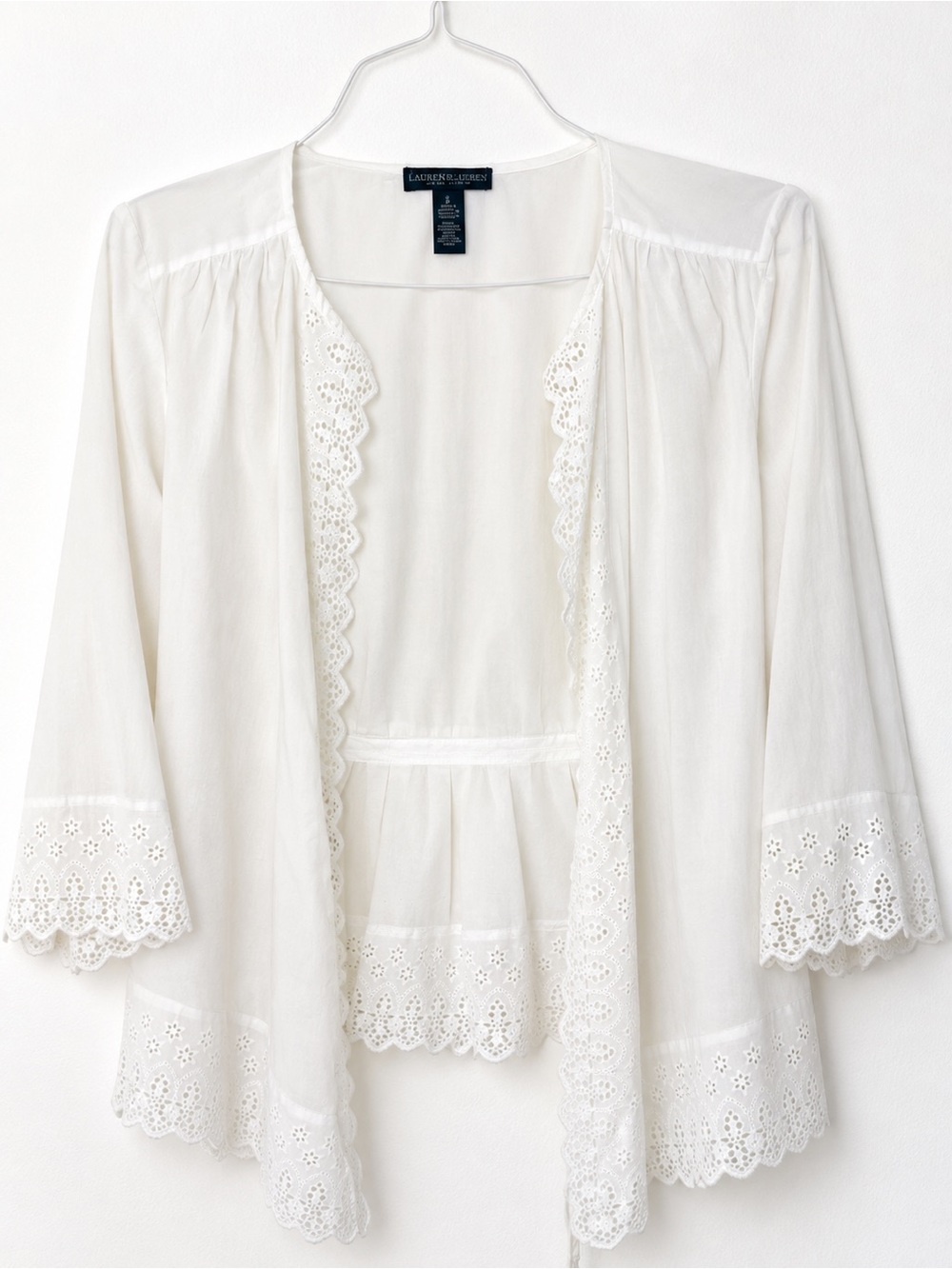 Lauren Ralph Lauren White Eyelet-Trim Open Cardigan XL